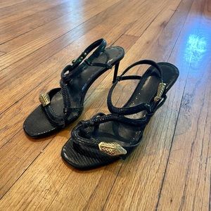 Roberto Cavalli sling back snakeskin embellished heels, size 38
